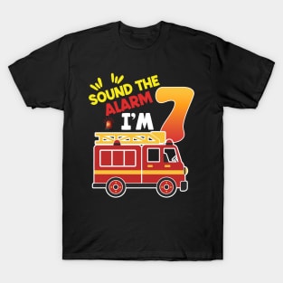 Sound the Alarm I'm 7 7th Birthday Boy Fire Truck Tee Fire Truck Birthday Gift copy T-Shirt